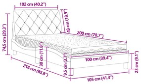 Cama com colchão 100x200 cm veludo cinzento-claro