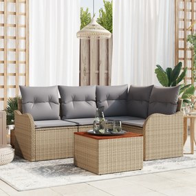 vidaXL Conjunto de Sofá de 5 Peças para Jardim com Almofadas Bege Rattan Poliéster