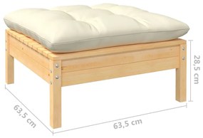 7 pcs conjunto lounge de jardim c/ almofadões cor creme pinho