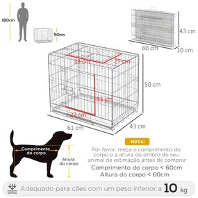 Gaiola Dobrável para Cães Gaiola Metálica 61x43x50cm Gaiola de Metal para Cães com Bandeja Amovível com Travão Prata e Branco