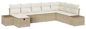 Conjunto de Sofá para Jardim de 8 peças com Almofadas Bege de Rattan P