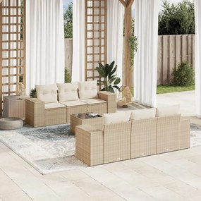 vidaXL 7 pcs conjunto de sofás p/ jardim com almofadões vime PE bege