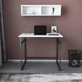 Secretária de Estudo Hussum - Preto e Branco - 90x60x75 cm