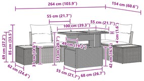 Conjunto de Jantar de Jardim de 6 Peças com Almofadas Cinza Rattan de