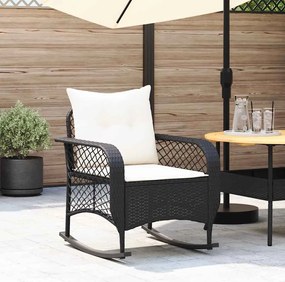 vidaXL Cadeira de baloiço para jardim com almofadões vime PE preto