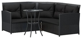 2 pcs conjunto de sofás formato L c/ almofadões vime PE preto