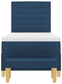 Cama Box Spring com Colchão e Banco Azul 100x200 cm Tecido