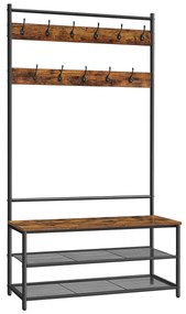Armario entrada com cabide com 11 ganchos 100 x 40 x 180 cm Castanho Vintage-preto