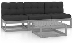 vidaXL 4 pcs conjunto lounge de jardim c/ almofadões pinho maciço