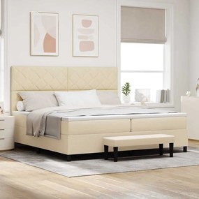 vidaXL Cama Box Spring com Colchão & Banco Creme 200x200 cm Tecido