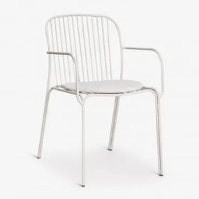 Cadeira De Jardim Com Apoios De Braços Em Aço Anerina Gardénia Branco & Cinzento Glaciar - Sklum