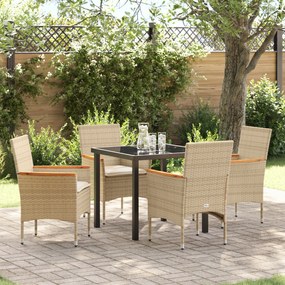 vidaXL Conjunto de Jantar de Jardim de 5 Peças com Almofadas Bege de Rattan Poliéster