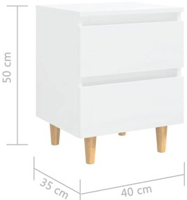 Mesa de cabeceira c/ pernas pinho 40x35x50 cm branco brilhante