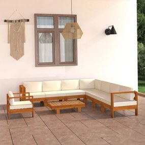 vidaXL 9 pcs conj. lounge de jardim c/ almofadões branco nata acácia