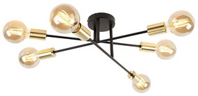LED Candeeiro de teto inteligente preto com dourado 6 luzes incl. Wifi G95 - Sydney Industrial