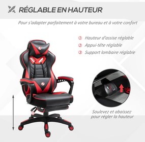 Cadeira de gaming ergonómica, cadeira de escritório confortável com apoio para os pés, apoio para a cabeça e almofada lombar, altura ajustável, preta