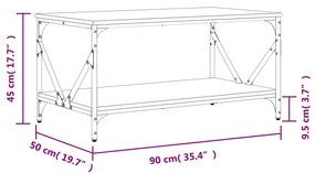 Mesa de centro 90x50x45 cm derivados de madeira cinzento sonoma