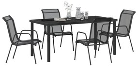 Conjunto de Jantar 5 Peças de Jardim Preto Textilene e Aço
