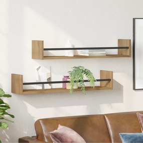 Prateleiras de Parede 2 pcs Carvalho Artesanal 80x16x14 cm Madeira Eng