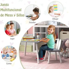 Conjunto de mesa e cadeiras para crianças Mesa quadrada 2 cadeiras desenho coelhos Cinzenta