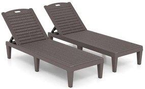 Conjunto de 2 espreguiçadeiras de Jardim 156 x 55 x 83 cm em PP com encosto ajustável em 4 posições Fácil montagem Castanho