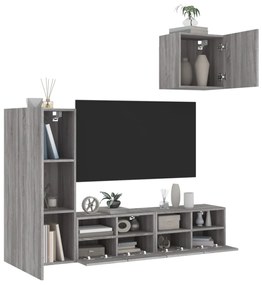 vidaXL 4 pcs móveis de parede p/ TV derivados de madeira cinza sonoma