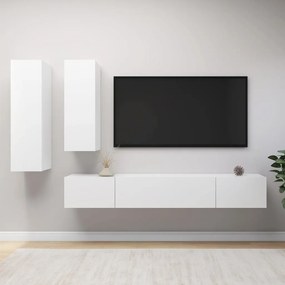 4 pcs conjunto de móveis de TV derivados de madeira branco