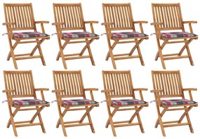 vidaXL Cadeiras de jardim dobráveis c/ almofadões 8 pcs teca maciça