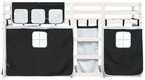 Beliche com cortinas 90x190 cm pinho maciço branco e preto