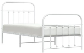 Estrutura de cama com cabeceira e pés 90x190 cm metal branco