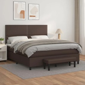 vidaXL Cama com molas/colchão 180x200 cm couro artificial castanho