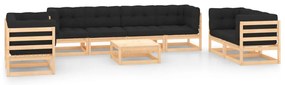 9 pcs conjunto lounge de jardim c/ almofadões pinho maciço