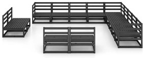 13 pcs conjunto lounge de jardim pinho maciço preto