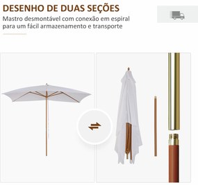 Chapéu de Sol de Jardim com Sistema de Poleia Teto Ventilado e Mastro de Madeira para Exterior 2,95x2x2,55m Branco