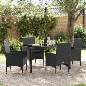Conjunto de Jantar de Jardim vidaXL de 5 Peças com Almofadas em Polipropileno Preto