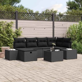 vidaXL Conjunto de Sofás de Jardim 7 Peças com Almofadas Preto Vime Sintético
