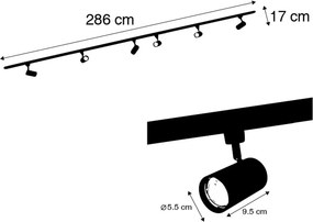 Sistema de iluminação de trilho inteligente com 6 focos brancos monofásicos 300cm - Iconic Jeana