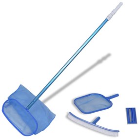 Kit limpeza de piscina, 1 escova,  2 apanha folhas, uma esponja e uma vara telescópica