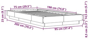 Estrutura cama 75x190 cm derivados de madeira cinzento sonoma