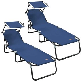 Espreguiçadeiras Dobráveis 2 pcs com Toldo Azul 600D Fabric Oxford