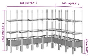 Vaso/floreira de jardim c/ treliça 200x160x142,5 cm PP cinzento azul