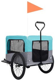 Reboque bicicletas/carrinho para animais 2-em-1 azul/cinza