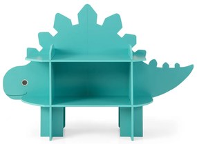 Estante de dinossauro de madeira de 2 níveis para crianças Organizador de brinquedos com prateleiras de arrumação abertas Verde