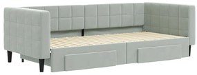 Sofá-cama c/ gavetão e gavetas 90x200 cm veludo cinzento-claro