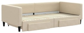 Sofá-cama com gavetão e gavetas 100x200 cm tecido cor creme