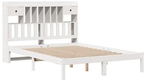 Cama com estante sem colchão 140x190 cm pinho maciço branco