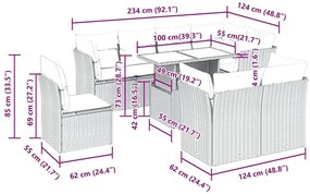 9 pcs conj. sofás jardim c/ almofadões vime PE/acácia castanho