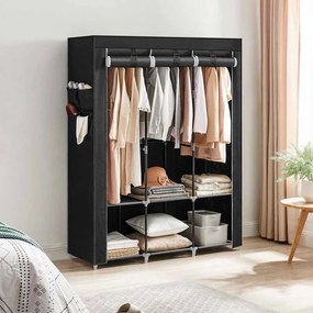 Guarda Roupa em tecido com 3 varões para roupa e 4 bolsos laterais 45 x 130 x 167 cm Preto