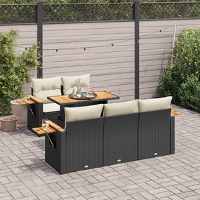 6 pcs conjunto sofás jardim c/ almofadões vime PE/acácia preto