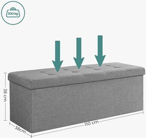 Banco com espaço de arrumação 110 x 38 x 38 cm cinzento claro